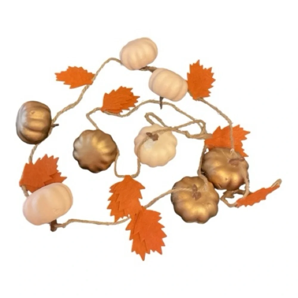 Autumn Pumpkin and Leaf Garland 72” Fall Decor NWT